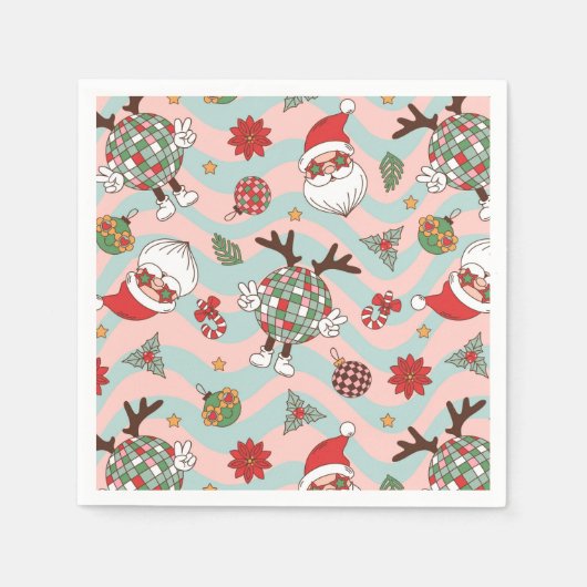 Disco Santa en rendier vakantiepatroon Servet (Voorkant)