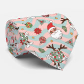 Disco Santa en rendier vakantiepatroon Stropdas (Opgerold)