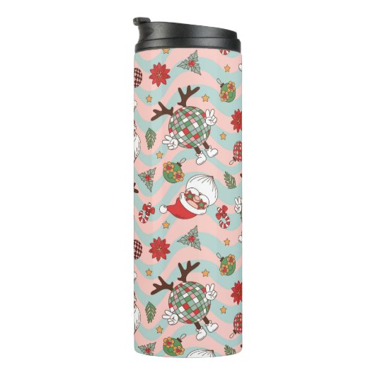 Disco Santa en rendier vakantiepatroon Thermosbeker (Geroteerd rechts)