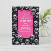 Disco Skull Pink Glam Halloween Kostuumfeest Kaart (Staand voorkant)