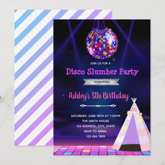 Disco-slumber-themauitnodiging Bedankkaart (Voorkant / Achterkant)