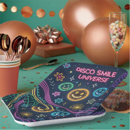 Disco Smile Universe – Funky Neon Feest Kunst Papieren Bordje