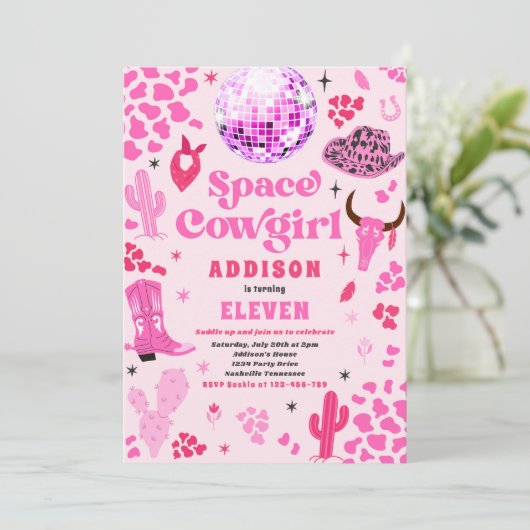 Disco Space Cowgirl Rodeo Birthday Party Kaart (Staand voorkant)