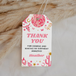 Disco Space Roze Cowgirl Verjaardag Bedankt Favor Cadeaulabel