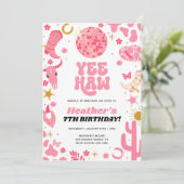 Disco Space Roze Cowgirl Western Verjaardag Kaart (Staand voorkant)