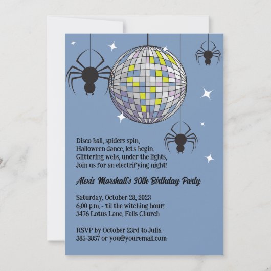 Disco Spiders Halloween Blauw Retro Kostuum Feest Kaart (Voorkant)
