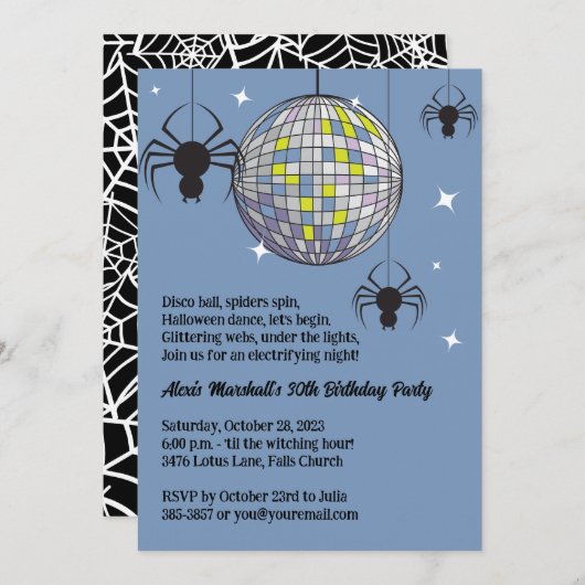 Disco Spiders Halloween Blauw Retro Kostuum Feest Kaart (Voorkant / Achterkant)