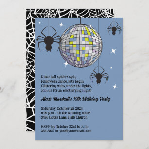 Disco Spiders Halloween Blauw Retro Kostuum Feest Kaart