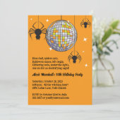 Disco Spiders Halloween Oranje Retro Kostuum Feest Kaart (Staand voorkant)