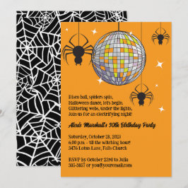 Disco Spiders Halloween Oranje Retro Kostuum Feest Kaart