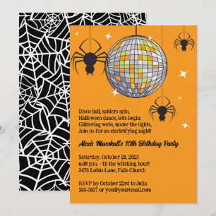 Disco Spiders Halloween Oranje Retro Kostuum Feest Kaart