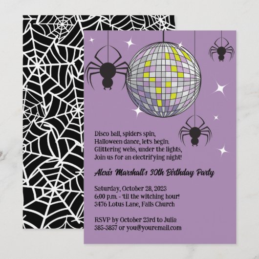 Disco Spiders Halloween Paarse Retro Kostuum Feest Kaart (Voorkant / Achterkant)