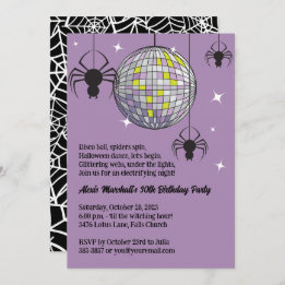 Disco Spiders Halloween Paarse Retro Kostuum Feest Kaart