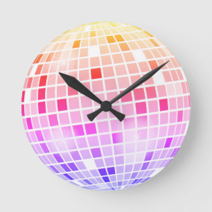 Disco Spiegelbal Retro 70s Kleurrijk Ronde Klok