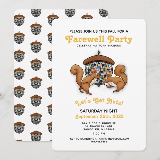 Disco Squirrels Farewell Party Invitation Kaart (Voorkant / Achterkant)