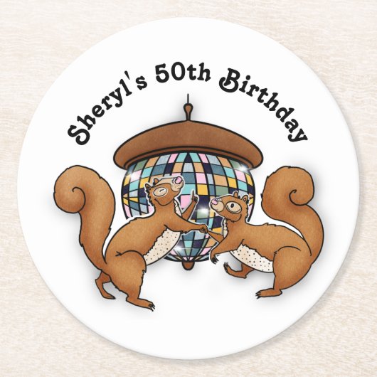 Disco Squirrels Party Ronde Kartonnen Onderzetter (Voorkant)