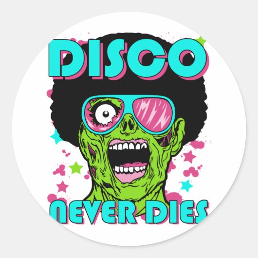 Disco sterft nooit ronde sticker (Voorkant)