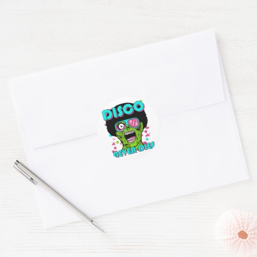 Disco sterft nooit ronde sticker (Envelop)