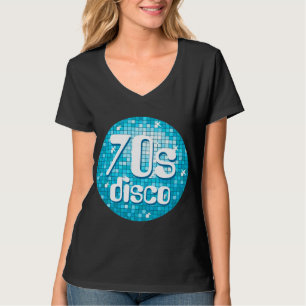 Disco Tegel Blue '70s Disco' dames tegen nek zwart T-shirt
