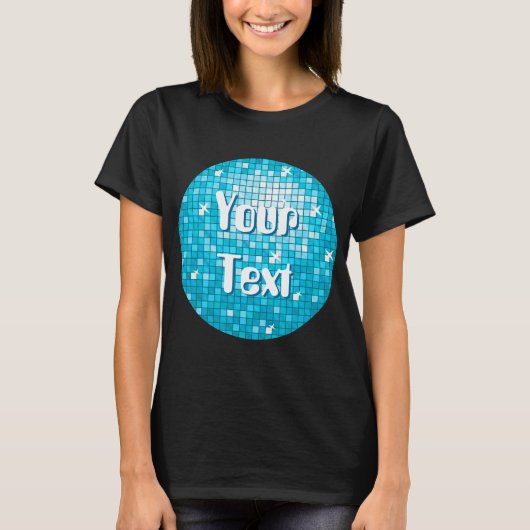 Disco Tegel Blue Jouw tekst t-shirt zwart (Voorkant)