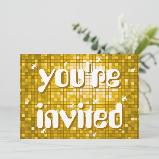 Disco Tegel "Gold" "u bent uitgenodigd" tekst in d Kaart (Staand voorkant)