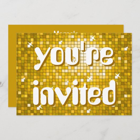 Disco Tegel "Gold" "u bent uitgenodigd" tekst in d Kaart (Voorkant / Achterkant)