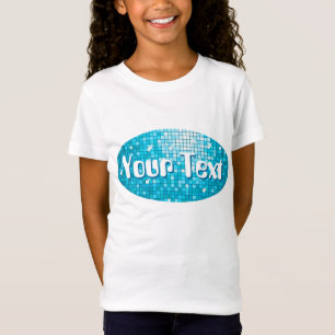 Disco Tegels Blue 'Jouw tekst' oval meisjes gemont T-shirt