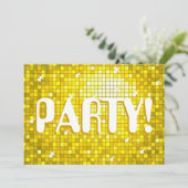 Disco Tegels Geel 'PARTY!' uitnodiging amelia teks (Staand voorkant)