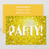 Disco Tegels Geel 'PARTY!' uitnodiging amelia teks (Voorkant / Achterkant)