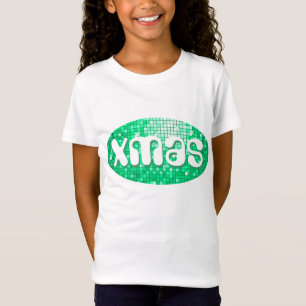Disco Tegels Green 'xmas' meisjes gemonteerd op T- T-shirt