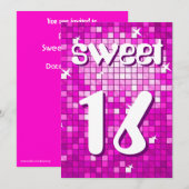 Disco Tegels Roze "Sweet 16"-uitnodigingstekst Kaart (Voorkant / Achterkant)