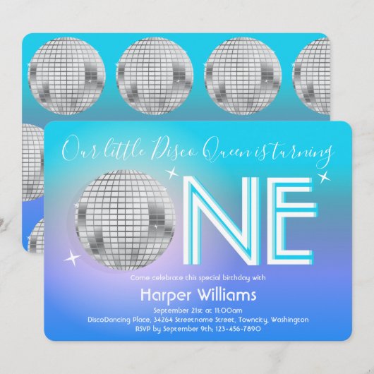 Disco Théance First Birthday Invitation Kaart (Voorkant / Achterkant)