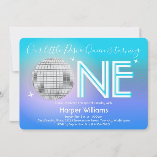 Disco Théance First Birthday Invitation Kaart (Voorkant)