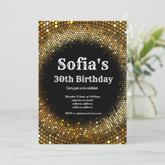 Disco-thema, gouden verjaardagsfeestuitnodiging kaart (Staand voorkant)