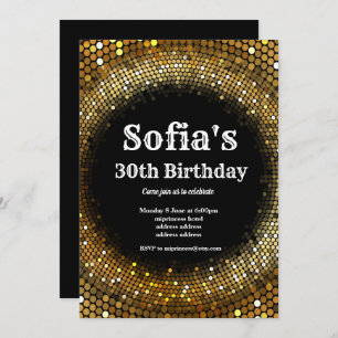 Disco-thema, gouden verjaardagsfeestuitnodiging kaart
