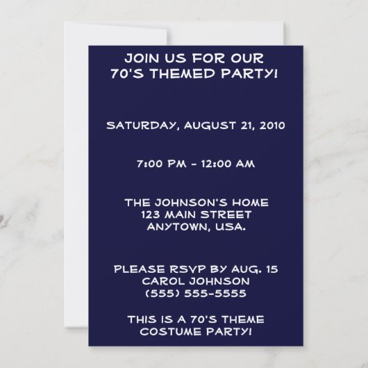 Disco Theme 70's Party Invitations Kaart (Achterkant)