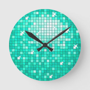 Disco Tiles Aqua wall klok