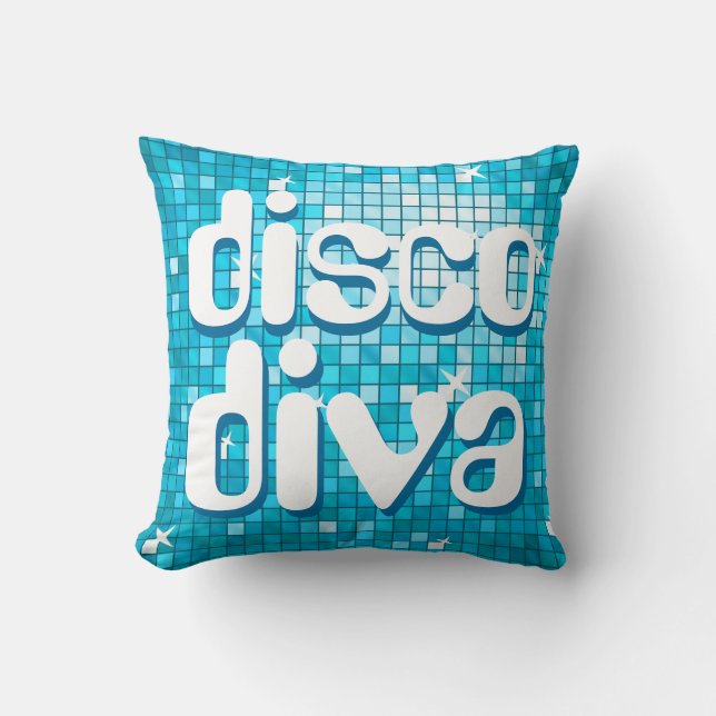 Disco Tiles Blue 'disco diva' gooien kussen (Voorkant)