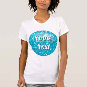 Disco Tiles Blue "Jouw tekst"-ronde dames wit T-shirt
