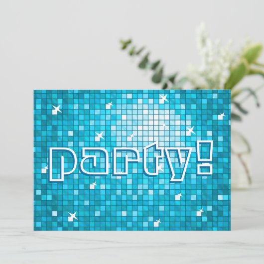 Disco Tiles Blue 'party'! uitnodiging (Staand voorkant)