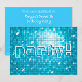 Disco Tiles Blue 'party'! uitnodiging (Voorkant / Achterkant)
