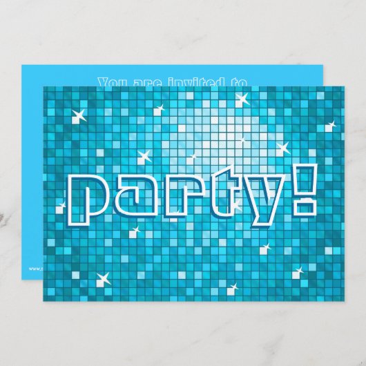 Disco Tiles Blue 'party'! uitnodiging (Voorkant / Achterkant)