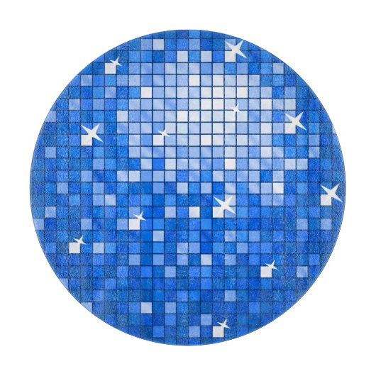 Disco Tiles Dark Blue-snijbord rond Snijplank (Voorkant)