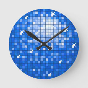 Disco Tiles Dark Blue Wall klok