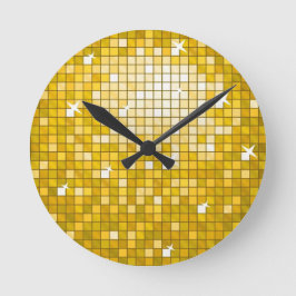 Disco Tiles "Gold" printmuurklok Ronde Klok