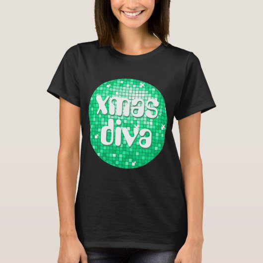 Disco Tiles Jade 'xmas diva' t-shirt zwart (Voorkant)