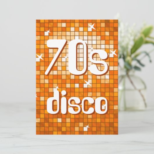 Disco Tiles Oranje 70s Disco-uitnodiging Kaart (Staand voorkant)
