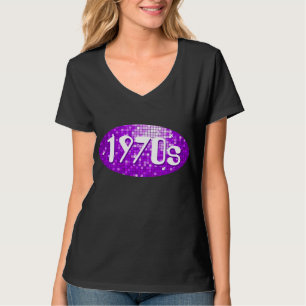 Disco Tiles Paars '70' dames tegen nekzwart T-shirt