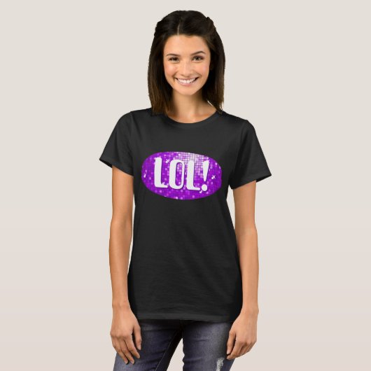 Disco Tiles Paars "LOL!" t-shirt zwart (Voorkant volledig)
