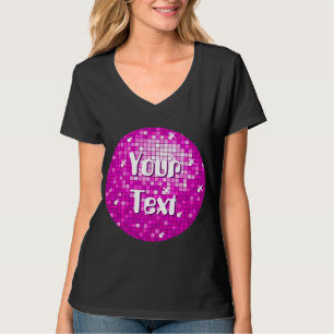 Disco Tiles Pink Jouw tekst Round T-shirt v-nek
